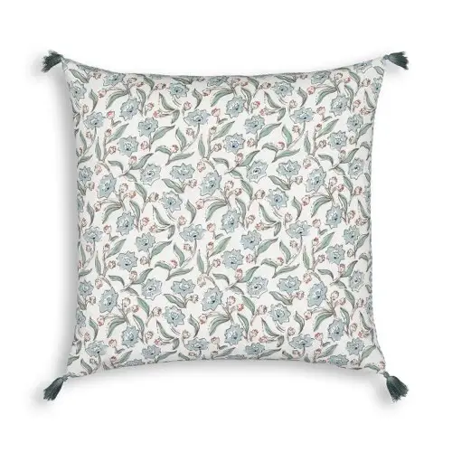 deco coussin soldes pas cher Housse de coussin coton lavé imprimé floral vert