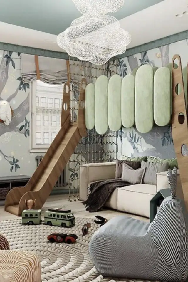 exemple mezzanine moderne chambre enfant design toboggan bois ludique