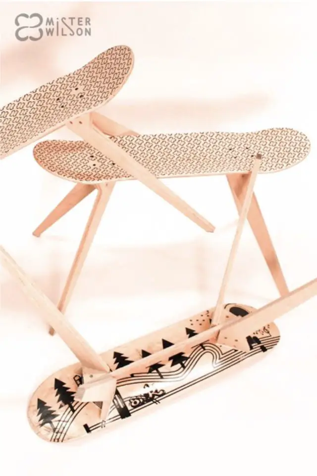 exemple recup planche skate decoration banc bois moderne style scandinave