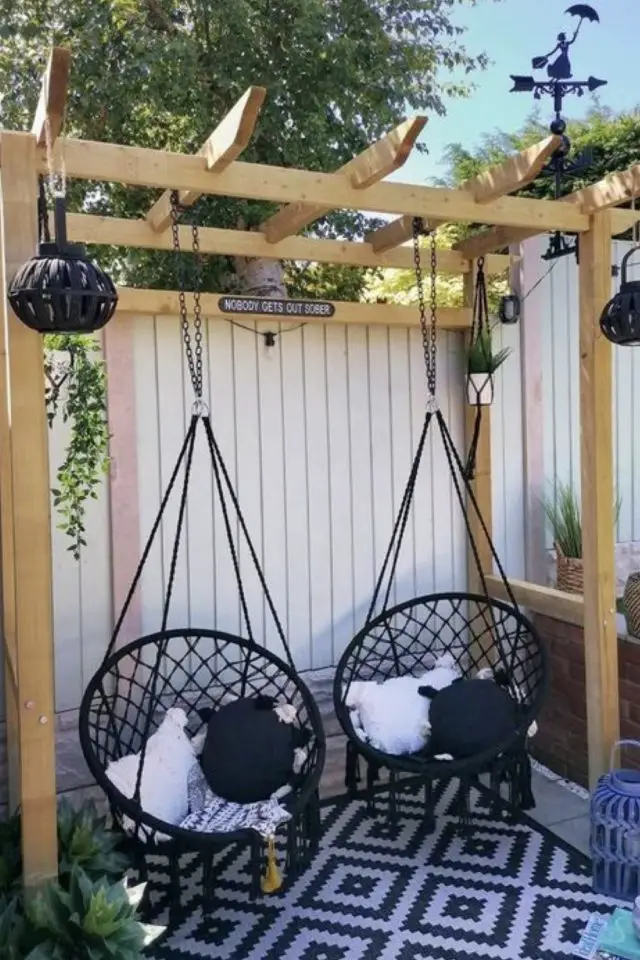 hamac moderne jardin exemple assis en macramé noir prtaique à suspendre intérieur extérieur