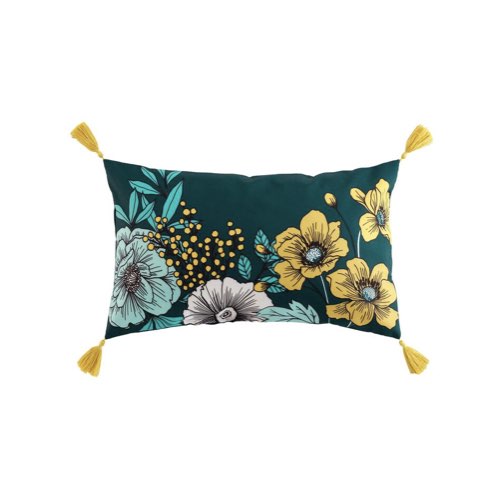 accessoire deco textile salon Coussin déhoussable imprimé fleurs multicolores