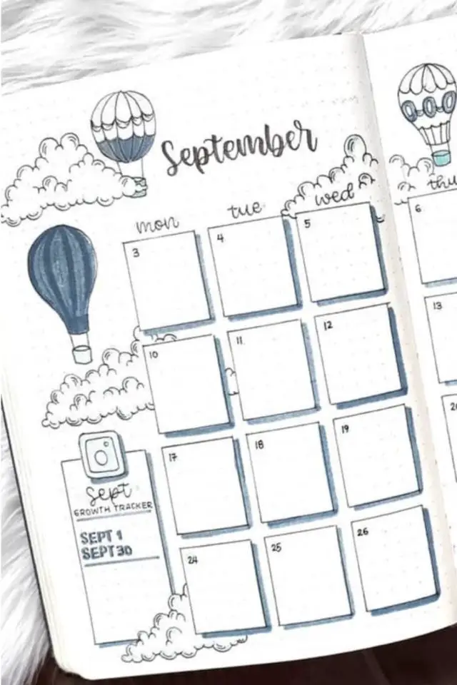 calendrier scolaire bullet journal exemple septembre case vue d'ensemble