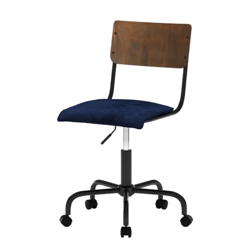 chaise bureau pas cher Chaise de bureau Nico en velours bois foncé et bleu vintage 