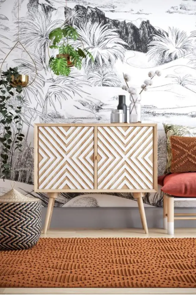 comment relooker enfilade buffet tasseaux de bois collé relief chevron moderne