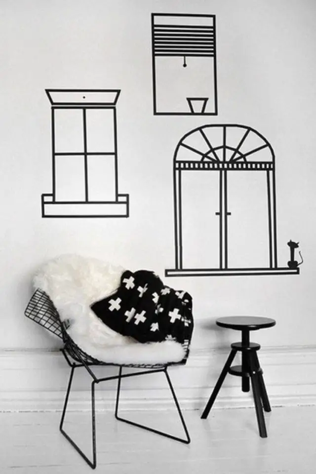 decor mural chambre enfant pas cher noir et blanc fenêtre décoration