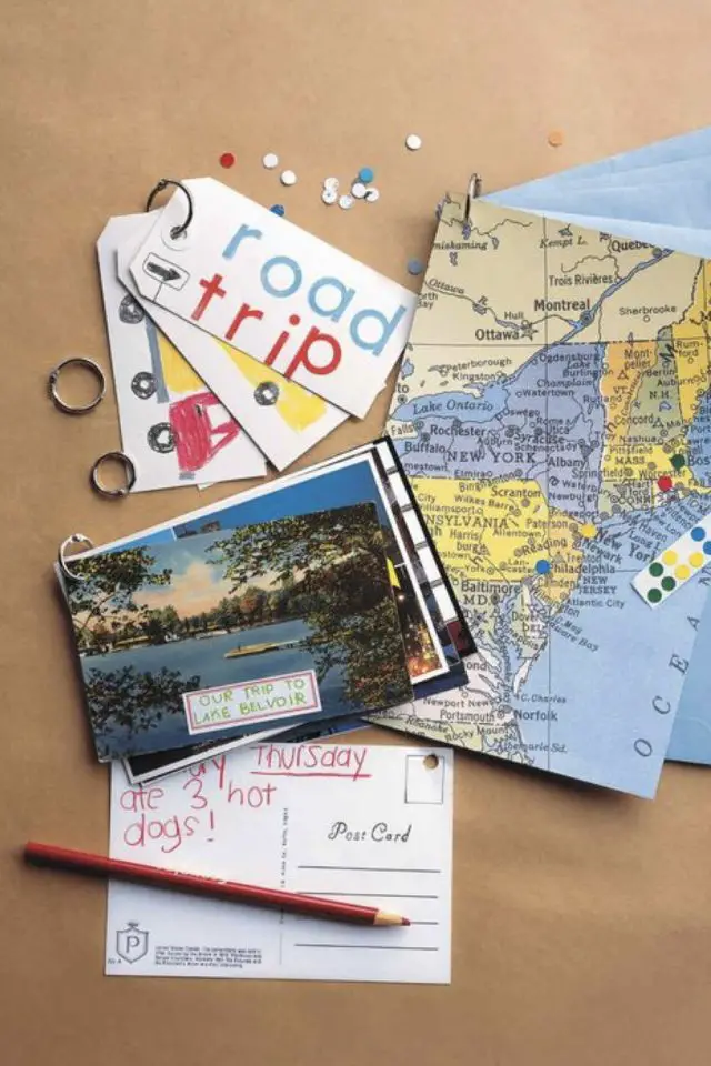 idee journal voyage sans dessin assemblage carte postale carte routière tag label