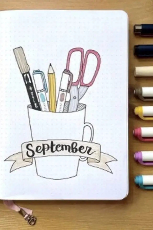 illustration rentree des classes bujo pot à crayon dessin mois de septembre