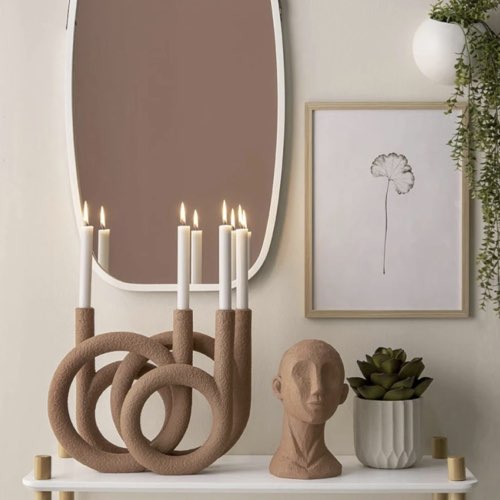 objet decoration salon moderne Bougeoir 4 bougies en polyrésine terracotta design arrondi