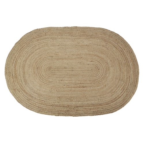 objet decoration salon moderne Tapis tressé ovale en jute beige, 140x200