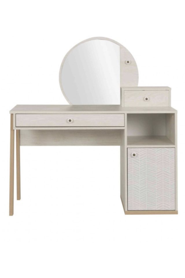 ou acheter petit bureau enfant Bureau enfant 1 porte 1 tiroir avec miroir en bois imitation chêne blanchi style coiffeuse fillette adolescente