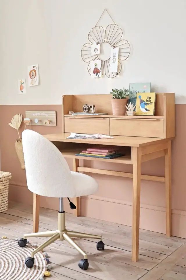 ou trouver bureau enfant deco Bureau 2 tiroirs 1 niche 1 étagère marron rangement pratique adolescent