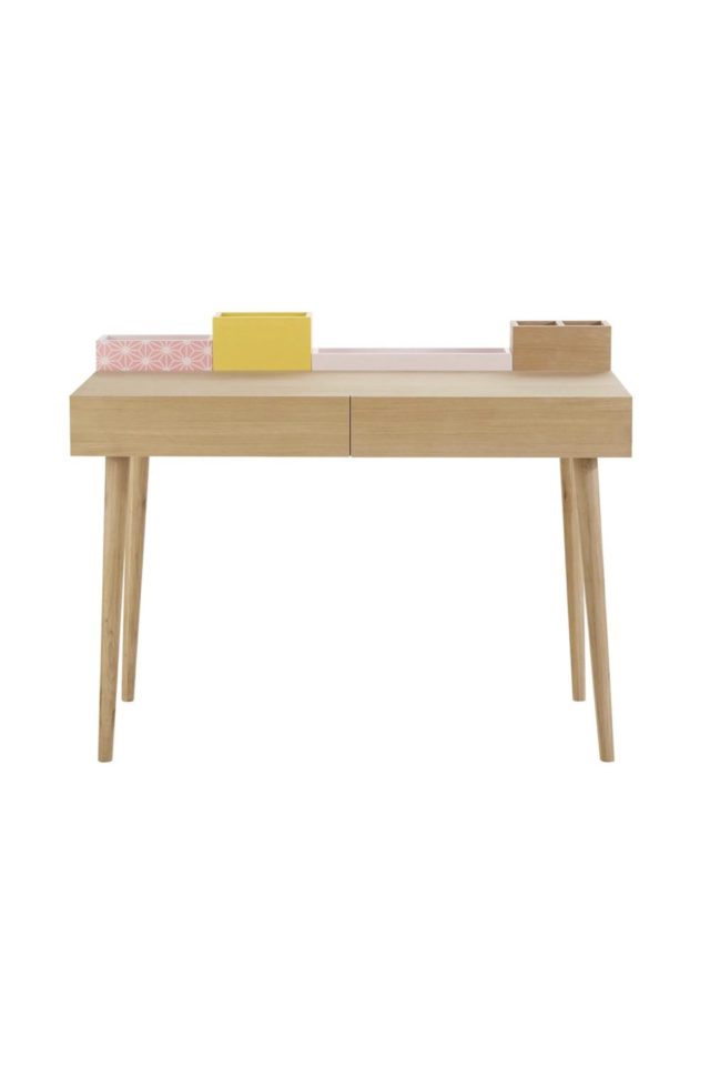 ou trouver bureau enfant deco Bureau vintage enfant 2 tiroirs décor fille rose et jaune