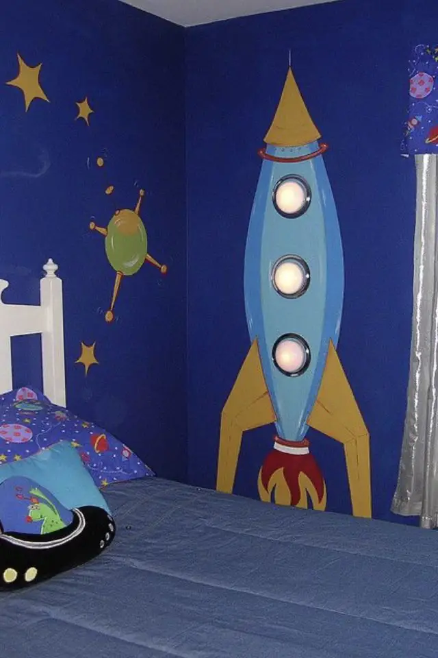 decor planete chambre petit garcon exemple décor mural luminaire fusée original