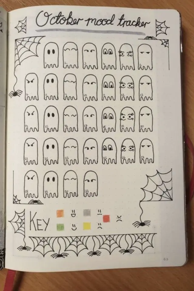 exemple deco bullet journal octobre mood tracker halloween dessin fantome facile