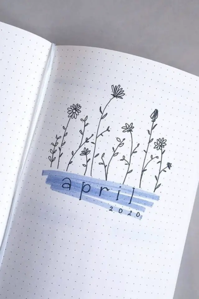 exemple illustration bullet journal minimal petite fleur page de garde simple à faire