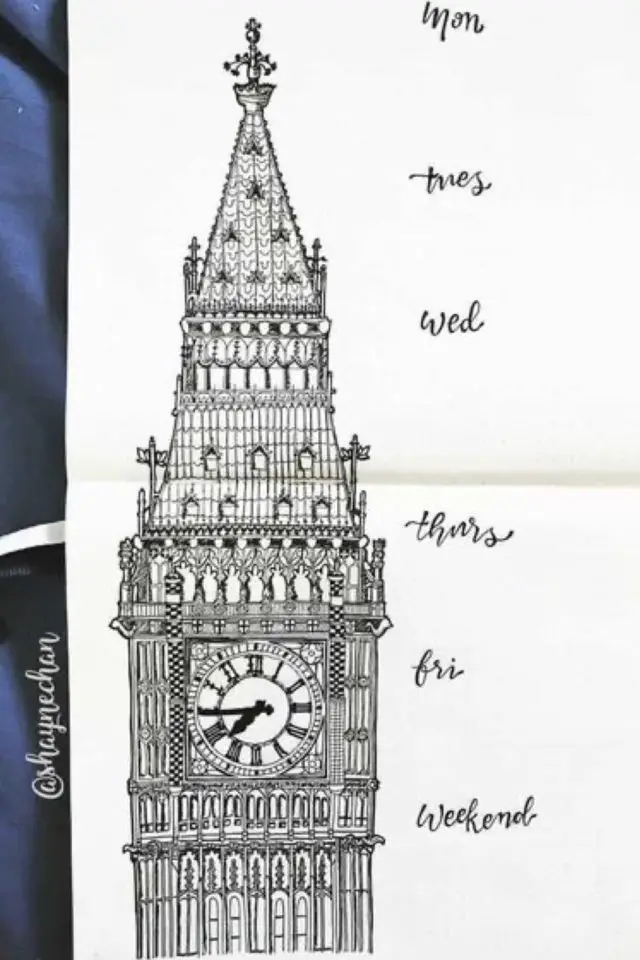 exemple travel book voyage angleterre Big Ben architecture bullet journal