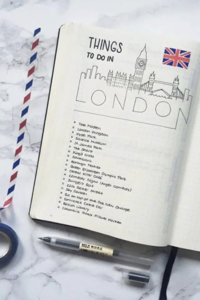 exemple travel book voyage angleterre to di list Londres minimaliste illustration