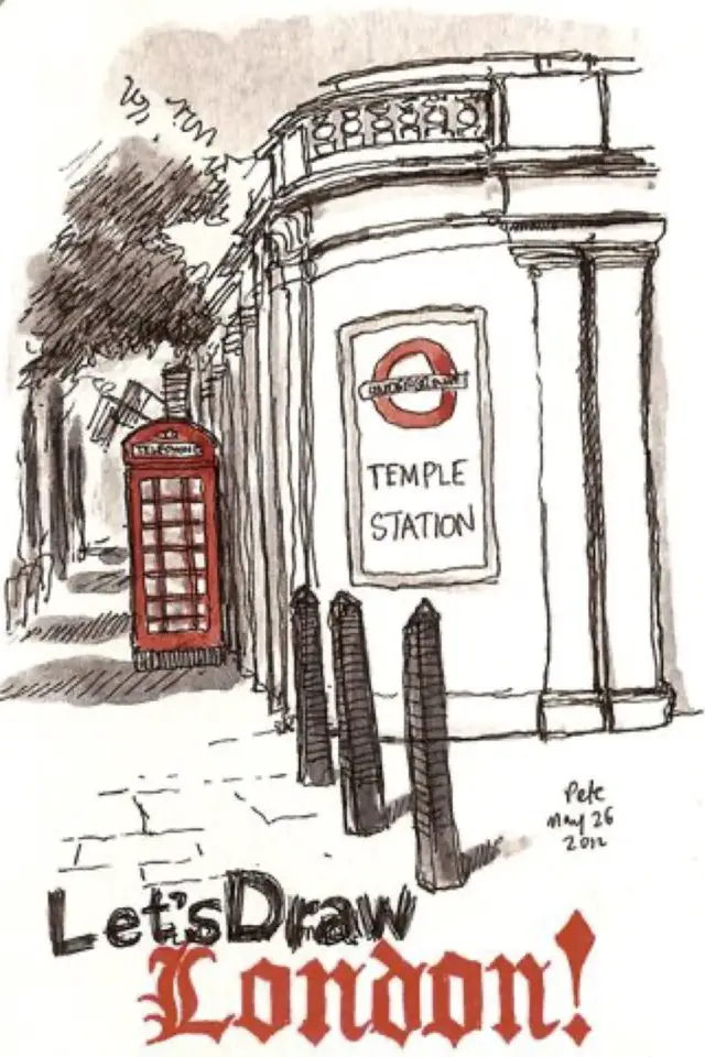exemple travel book voyage angleterre noir blanc rouge cabine téléphone station métro dessin illustration