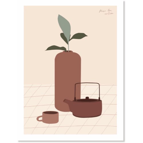 ou trouver decoration murale design moderne Affiche dimanche matin - Marie Lou Création épuré minimale couleur terracotta rose illustration