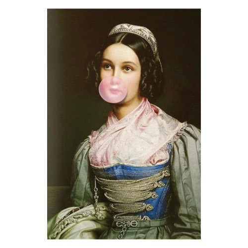 ou trouver decoration murale design moderne Affiche Chewing Gum Femme 30 x 40 cm - Blue Shaker détournement tableau ancien