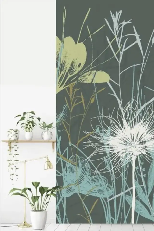 ou trouver papier peint a fleur Papier peint panoramique Fleurs des champs vert intissé PLAGE l.150 x H.250 cm