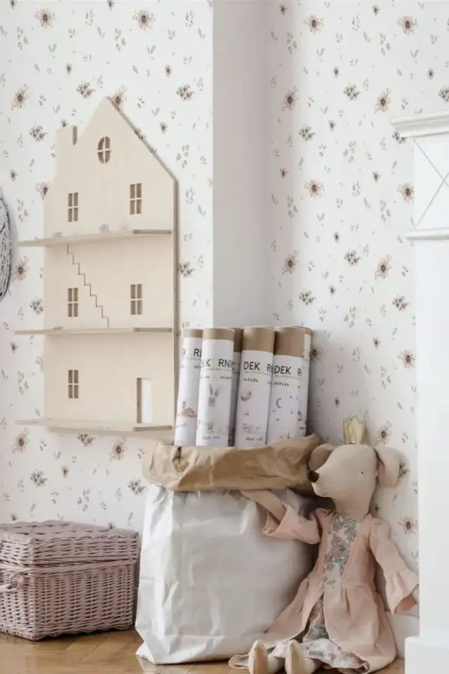 ou trouver papier peint fleur classique Papier peint Fleurs minimini rose pastel blanc neige chambre petite fille