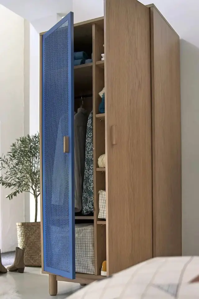 promo deco meuble la redoute 2022 Armoire 2 portes bois naturel et bleu