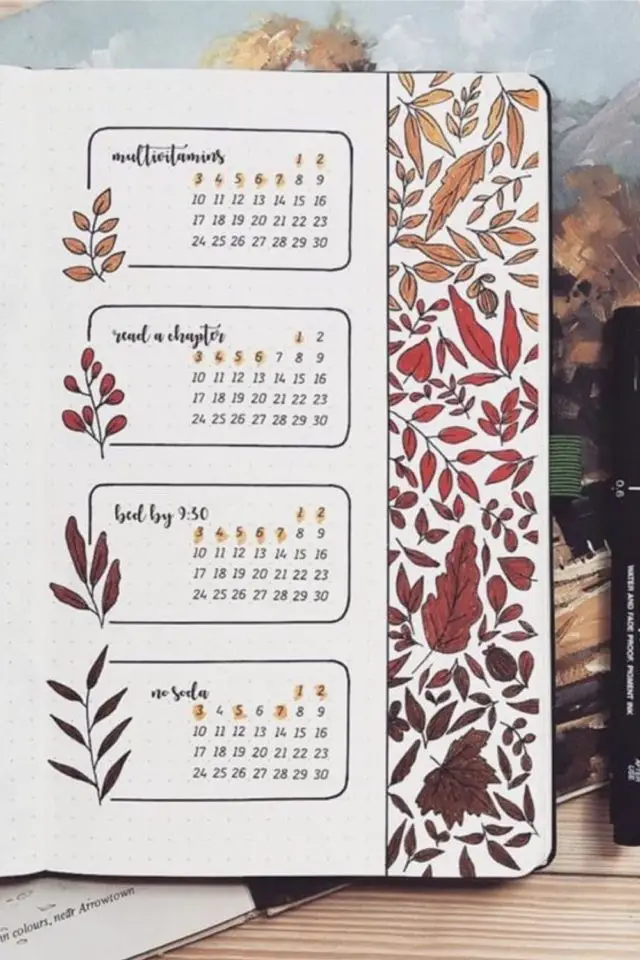 bullet journal trackers a copier dessin floral couleur automne dégradé