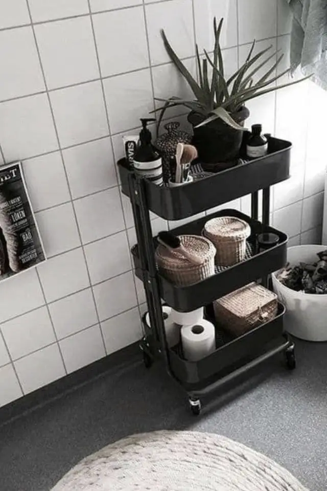 exemple organisation salle de bain rangement desserte ikea noire appoint pratique pas cher
