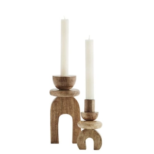 objet deco a poser cheminee Bougeoir bois acacia sculpté set 2