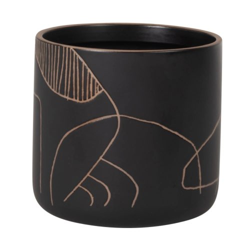 objet decoratif cheminee elegante Cache pot en grès noir et beige H16