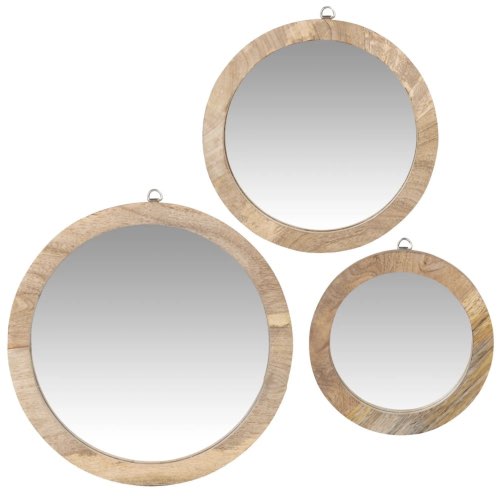 objet decoratif cheminee elegante Miroirs ronds en bois de manguier brun (x3) D30