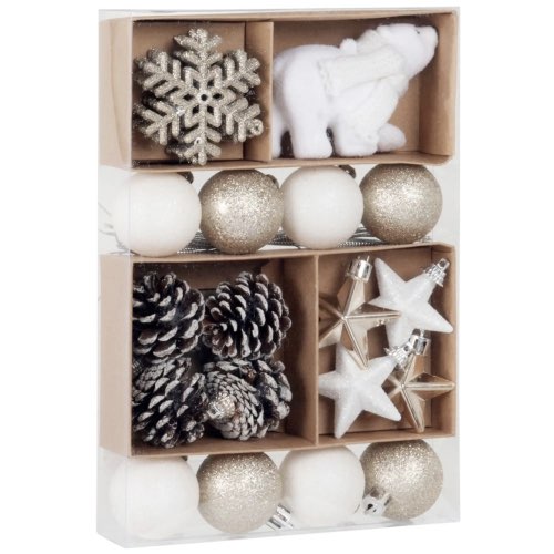 ou trouver deco noel scandi moderne Coffret décorations de Noël blanches, dorées et marron