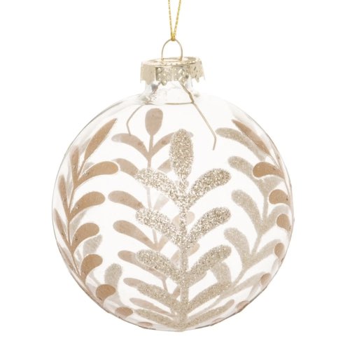 ou trouver deco noel scandi moderne Boule de Noël en verre transparent motifs feuilles dorées - Lot de 6
