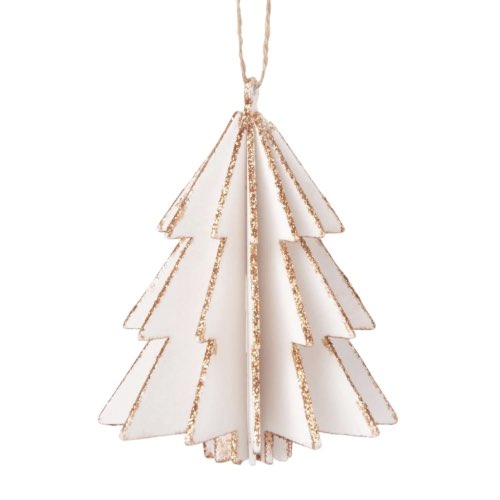 ou trouver deco noel scandi moderne Suspension de Noël sapin en carton beige et doré - Lot de 4