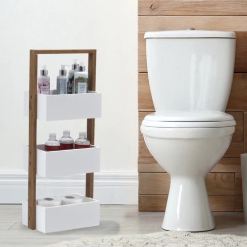 ou trouver meuble appoint salle de bain Etagère droite bambou 3 bacs de rangement - Blanc