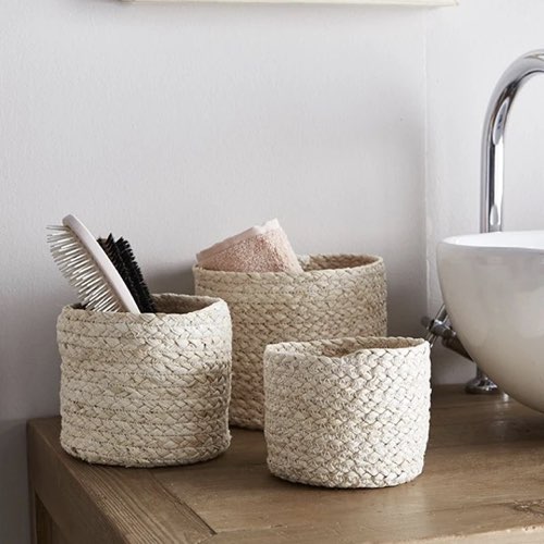 ou trouver petit rangement pas cher salle de bain Set de 3 paniers ronds tressés beige