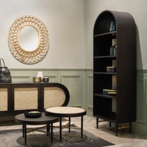 ou trouver petite bibliotheque deco Bibliothèque cannage naturel et chêne noir 5 niches 190 cm