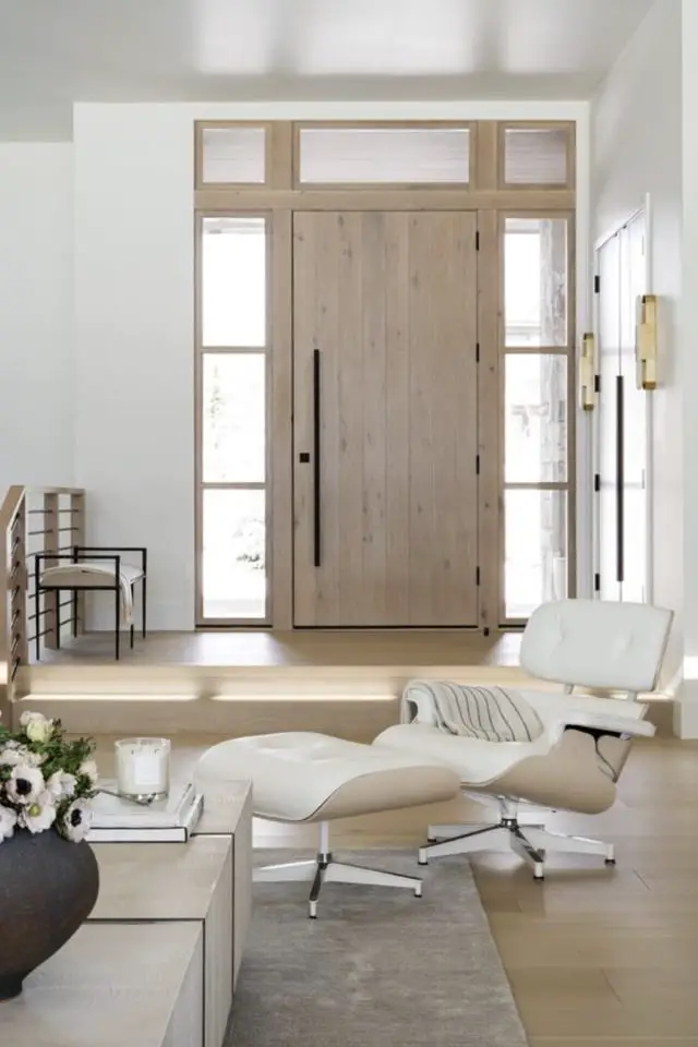 porte entree piece a vivre exemple deco intérieur moderne bois blanc slow élégant chic salon séjour