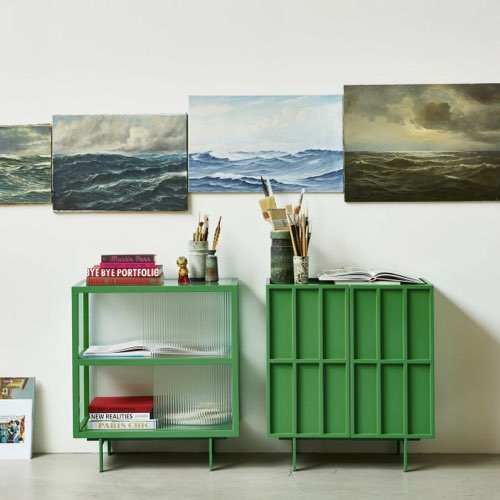 decoration en verre design tendance Buffet haut avec verre strié vert fougère - HKliving