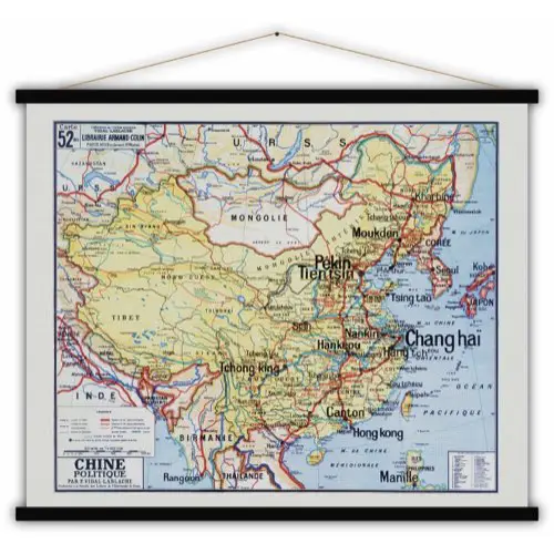 objet deco vintage salle a manger eclectique Carte Chine politique 100x80 