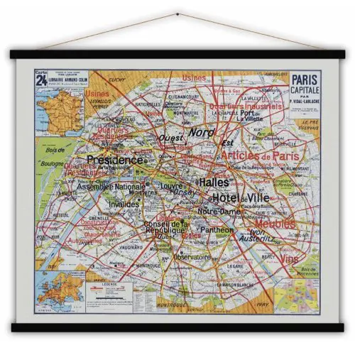 ou trouver carte ecole vintage geographie Carte Paris 140x120 poster affiche murale grand format