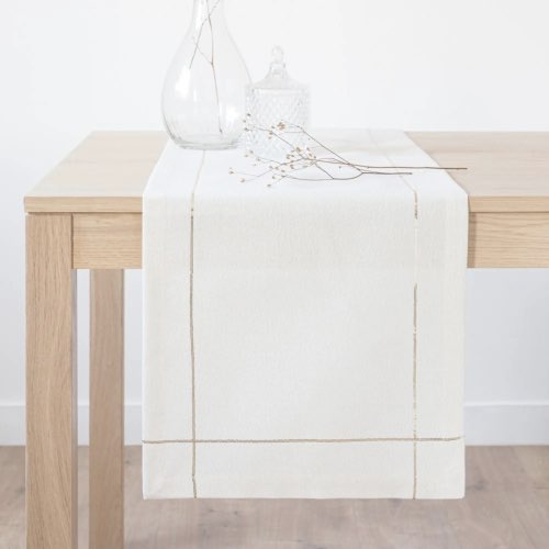 ou trouver decoration salle a manger Chemin de table en coton blanc cassé et doré 40x150