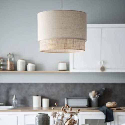 ou trouver decoration salle a manger Suspension en rotin et coton gris