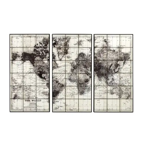 ou trouver poster carte du monde vintage Triptyque carte du monde en céramique noire 189x125