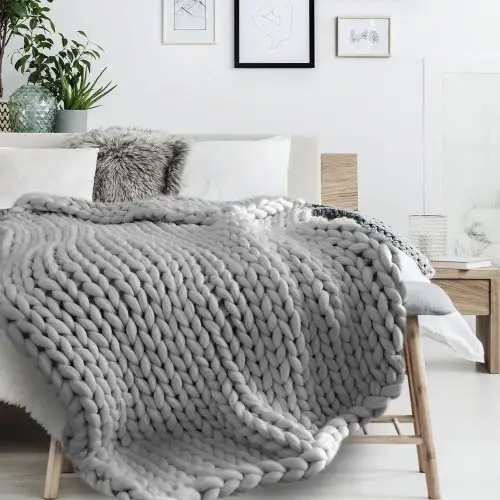 ambiance cocooning textile cosy Plaid grosses mailles en acrylique 150x120 cm gris