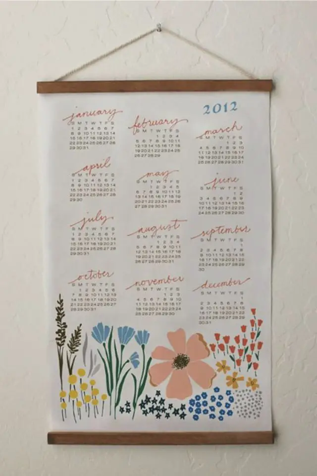 exemple calendrier mural poetique papèterie décorative illustrations florales colorées