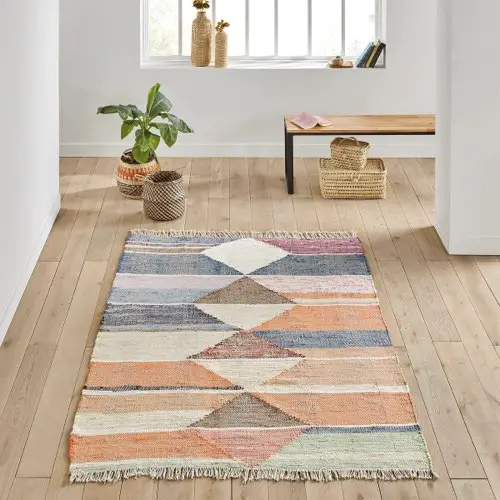 idee cadeau noel decoration soldes Tapis tissé plat en coton recyclé