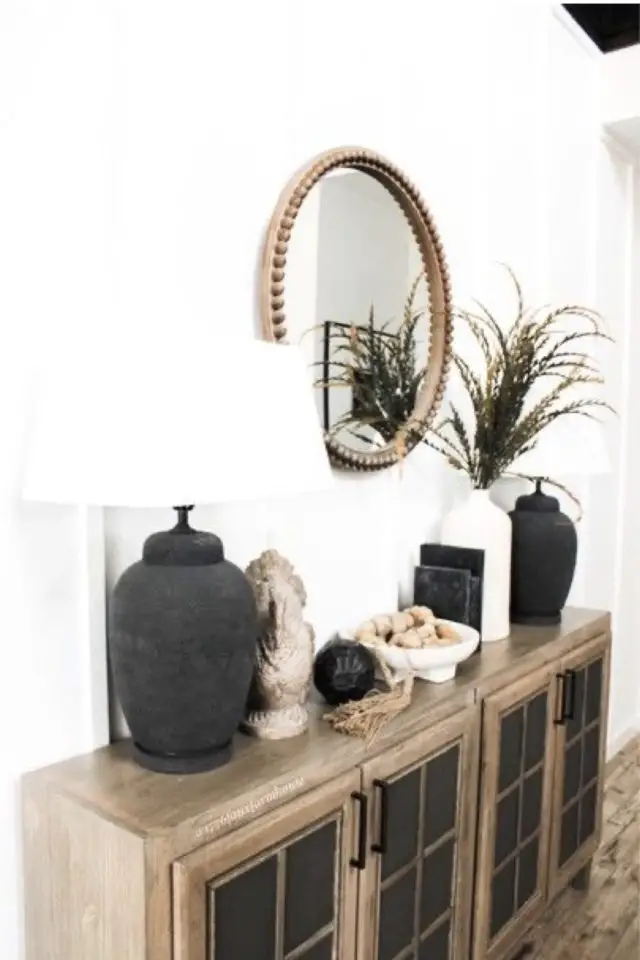 lampe a poser sur enfilade buffet exemple noir et blanche chic slow living