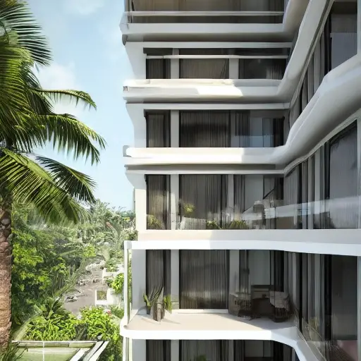 balcon appartement style tropical appartement moderne vue d'extérieure végétation rue
